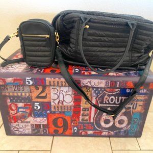 MyMealivos Canvas Black Weekender Bag with added crossbody bag and shoe pouch!